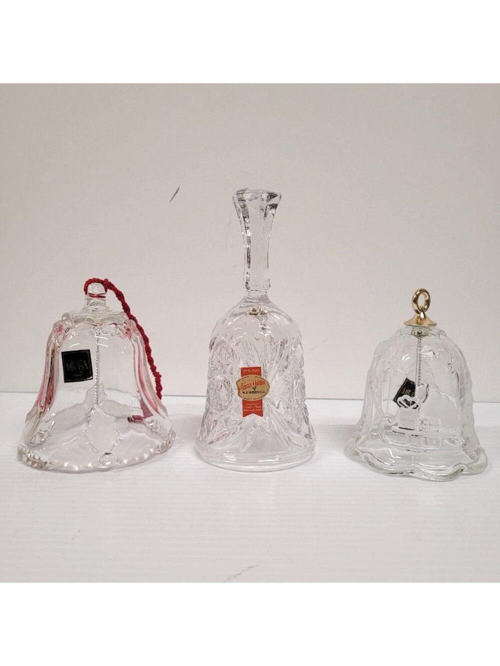 Bells Set 3 Mikasa (2) Anna Hutte (1) Crystal Bell Germany Ornaments Holiday Vtg